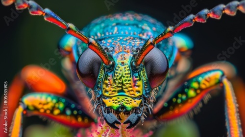 Neon Insects Close-Up: A photo showcasing a neon insect up close