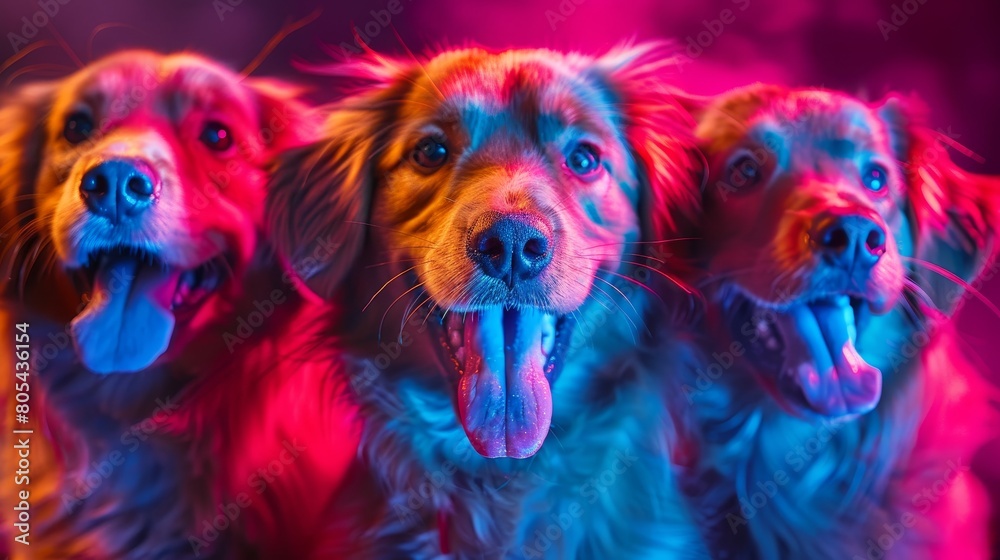 Neon Pets Happy Dogs: A photo of happy dogs with neon accents