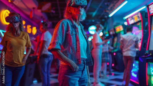 Senior Man Enjoying VR Arcade