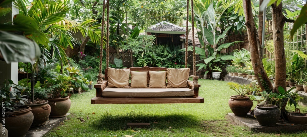 house garden with green grass and seating house garden with green grass and seating