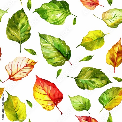Watercolor leaves seamless pattern background
