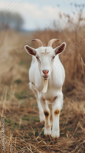 Lonely goat on a pasture for a walk