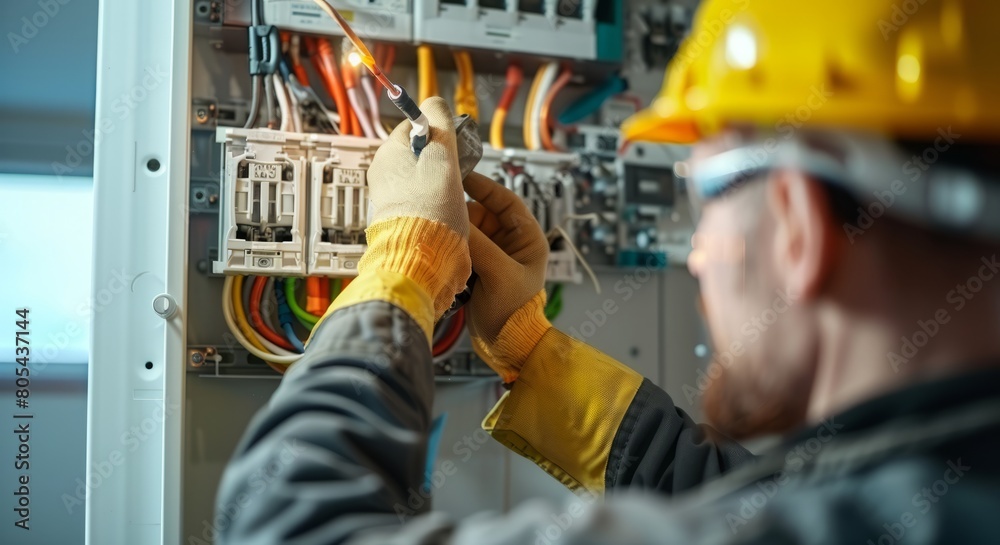 An Electrician Installing a Socket in a New House, Prioritizing the Safety of Residential Electrical Systems An Electrician Installing a Socket in a New House, Prioritizing the Safety of Residential Electrical Systems