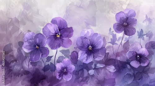 A beautiful watercolor painting of purple pansies. The soft colors and delicate details make this a perfect piece for any home.