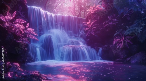 Waterfalls Serenity: Neon photos of waterfalls in serene and tranquil settings