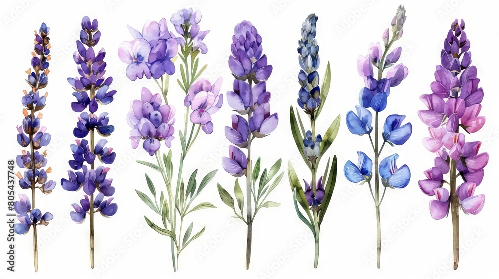 Naklejka premium A watercolor painting of purple flowers.