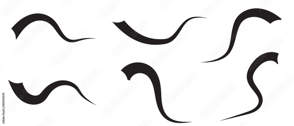 Swoop and swish black vector line on white background. Swoop and swish with swirl tail. vector illustration. Swoop and swish black vector line on white background. Swoop and swish with swirl tail. vector illustration.