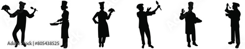 Elegant Chef silhouettes, Professional cooking men,Gourmet kitchen,Masterful cooking chef,Chef's art  Silhouette