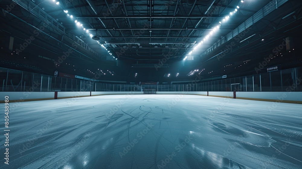 Hockey ice rink sport arena empty field stadium on dark background