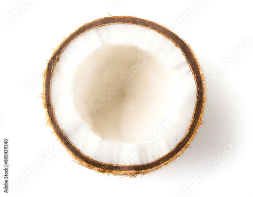 halbe Kokosnuss isoliert auf weißen Hintergrund, Freisteller, draufsicht  photo