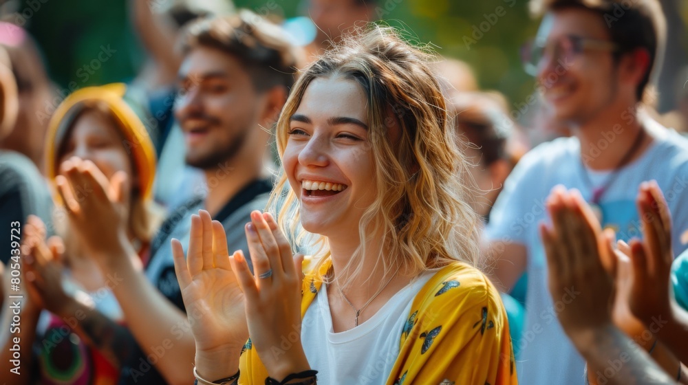 Obraz premium Joyful Woman Clapping at Event