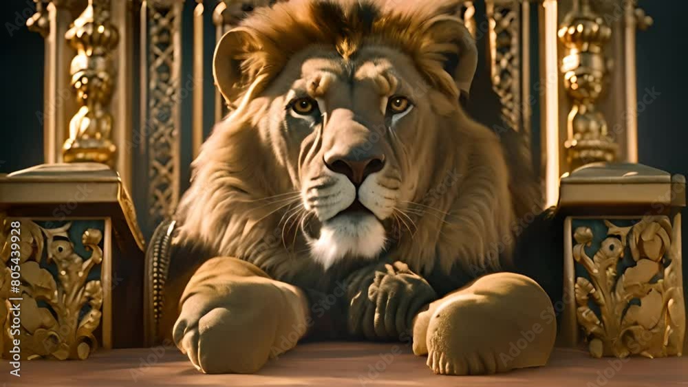 Lion Sitting on Golden Chair Generative AI Lion Sitting on Golden Chair Generative AI