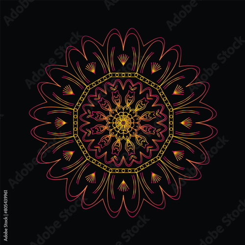 Beautiful pattern on a red background. Vector mandala template. 