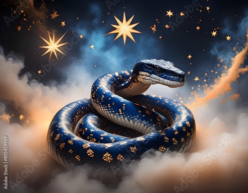 black and blue snake with two stars