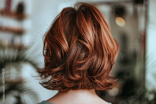 A woman with red hair has her hair cut short