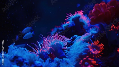 A colorful underwater scene with a fish and some sea creatures photo
