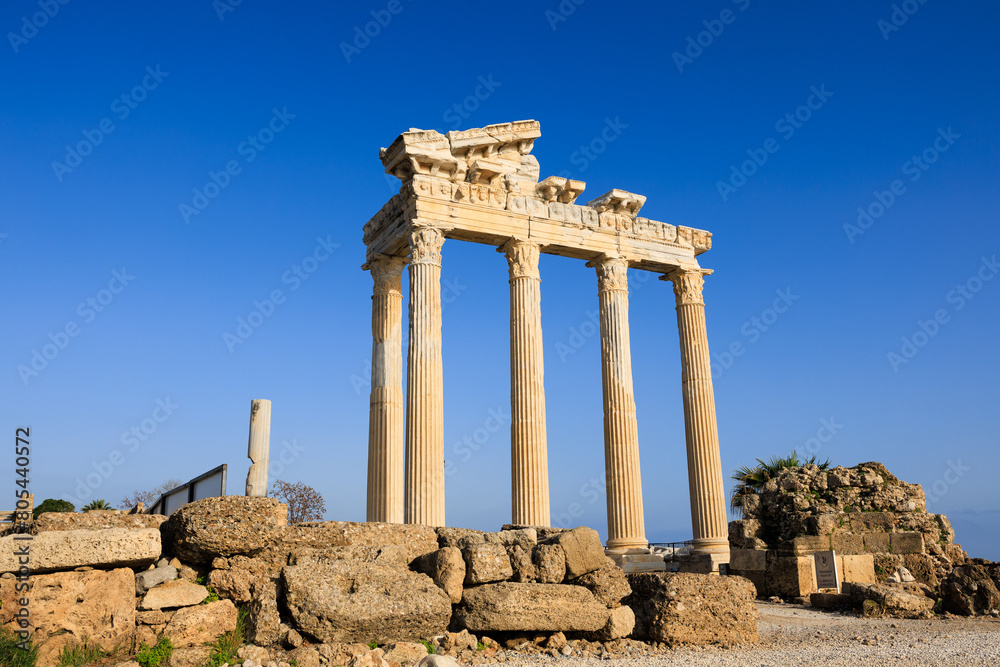The Temple of Apollo stands in Side, its ancient columns a testament to the Roman era's architectural grandeur.
