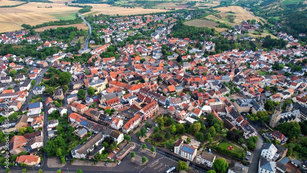 Aerial view of the city  Bad Sobernheim in spring on a sunny day