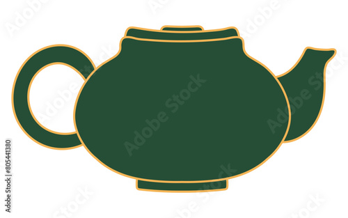 Teapot, kettle line art hand drawn illustration. Dragon Boat Festival, Mid Autumn Festival, traditional holiday clip art, card, banner, poster element. Asian style design, isolated vector.