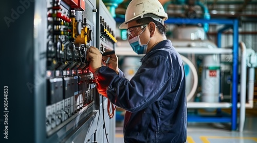 Optimizing Power Flow. A Technician Meticulously Logs Voltage and Current in the Control Panel of a Power Plant