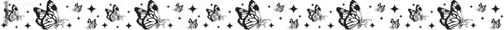 Hand drawn butterfly line border on transparent background.
Hand drawn butterfly line border on transparent background.
