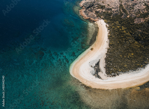 Aerial Drone shot of Deloraine Island in the Whitsundays, Australia. Airlie Beach. One of the 74 islands located in the Whitsundays. The only island you are not allowed to explore due to it being a photo