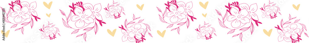 Pink flower line border on transparent background.
Pink flower line border on transparent background.
