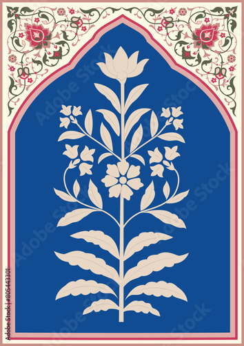 Jharoka , Mughal art , Decorative Indian beautiful Mughal illustration plant for print. Mughal vector background , isolated