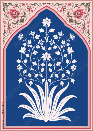 Jharoka , Mughal art , Decorative Indian beautiful Mughal illustration plant for print. Mughal vector background , isolated