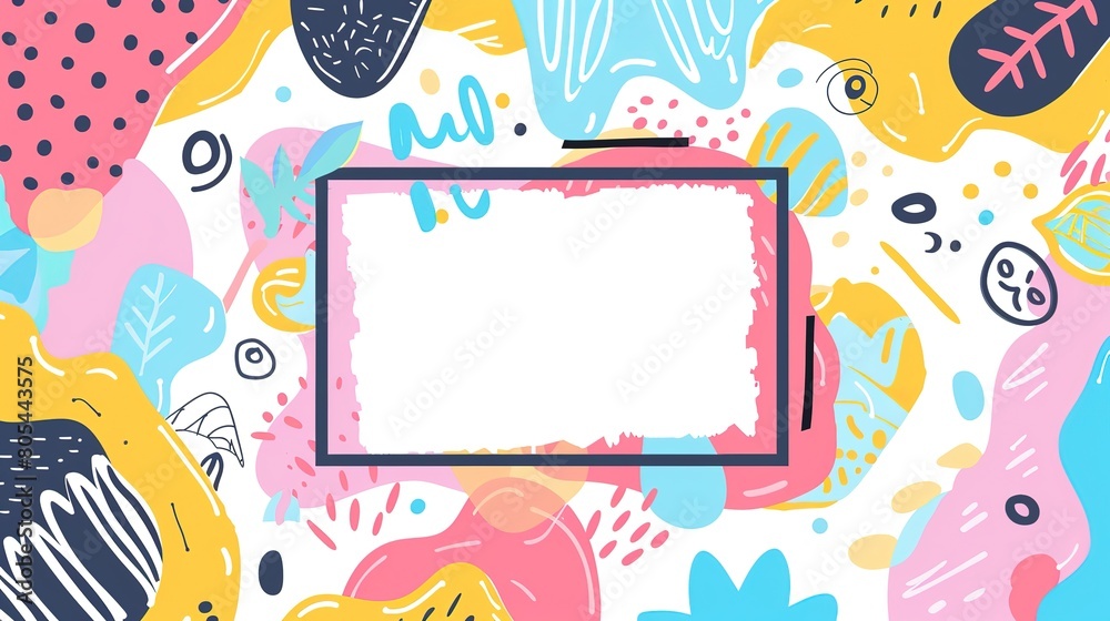 doodle spring free shape and cute cartoonish page print border design, with blank empty space for mock up message background doodle spring free shape and cute cartoonish page print border design, with blank empty space for mock up message background