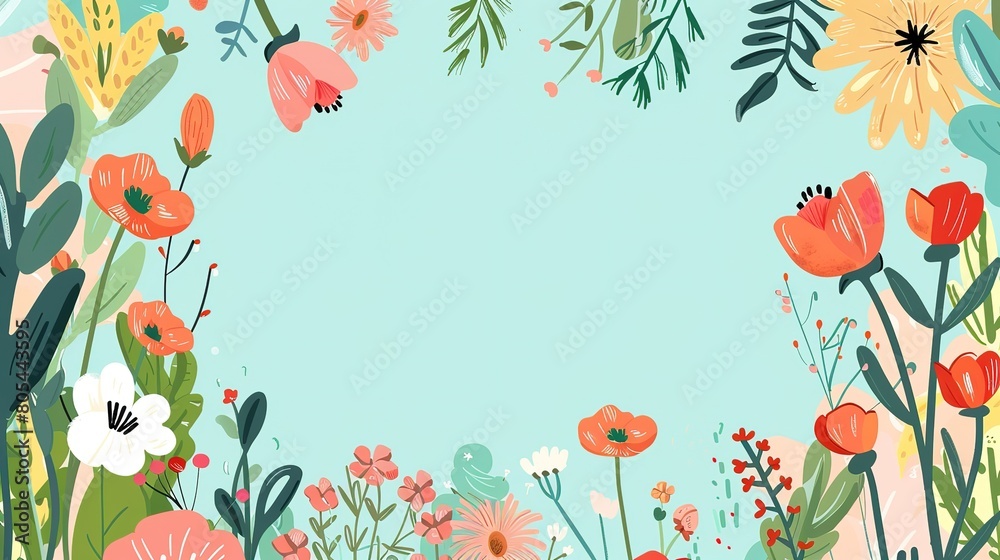 flower meadow field with copy space cute cartoonish page print border design, with blank empty space for mock up message background flower meadow field with copy space cute cartoonish page print border design, with blank empty space for mock up message background