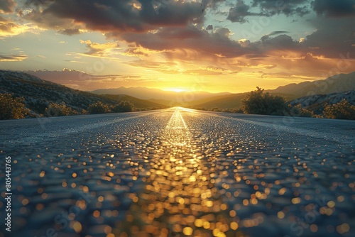 Road to the end of sun, the center, AI photo