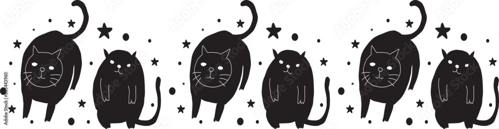 Cute cat line border on transparent background.
Cute cat line border on transparent background.