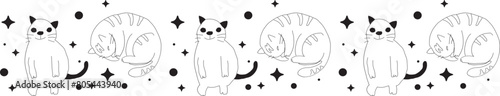 Cute cat line border on transparent background.
