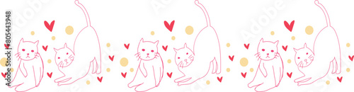 Cute cat line border on transparent background.
