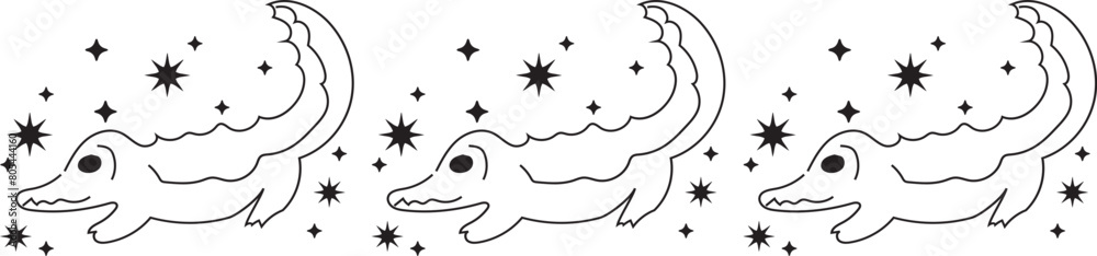 Obraz premium Cute crocodile line border on transparent background. 