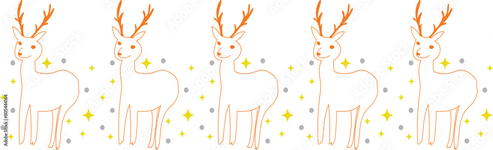 Obraz premium Cute deer line border on transparent background. 