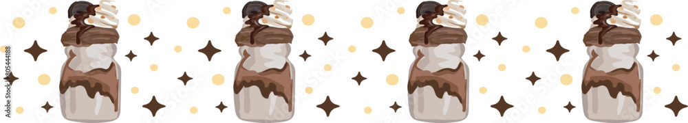 Chocolate milkshake line border on transparent background.
Chocolate milkshake line border on transparent background.