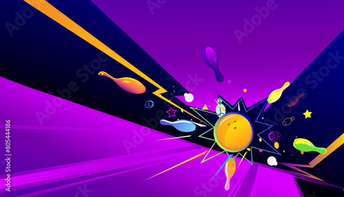 Bowling abstract background with glowing colors neon lights design.