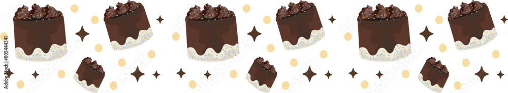Chocolate cake line border on transparent background.
Chocolate cake line border on transparent background.
