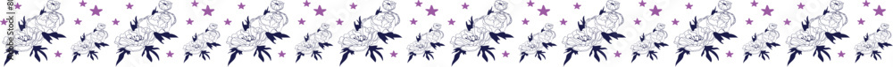 Fototapeta premium Blue flower line border on transparent background.