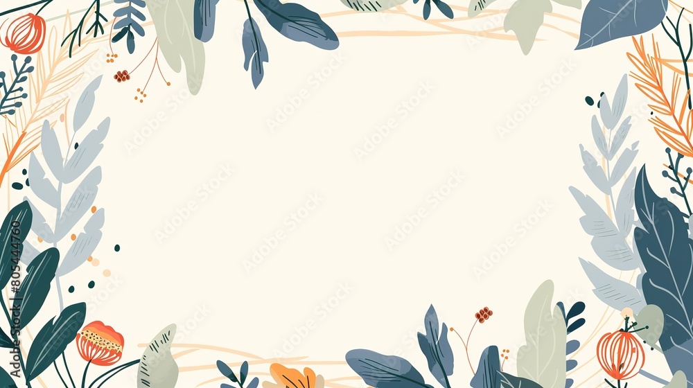 spring summer wild leaves tree branch foliage with flower page print design, with blank empty space for mock up message background	
