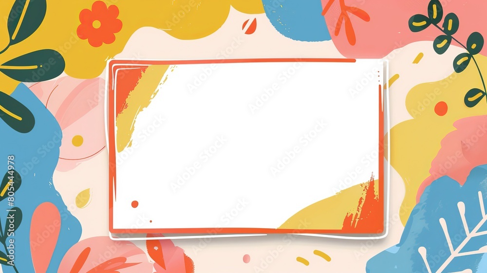 colorful free shape with doodle plant and leaves cartoonish minimal banner print design, with blank empty space for mock up message background colorful free shape with doodle plant and leaves cartoonish minimal banner print design, with blank empty space for mock up message background