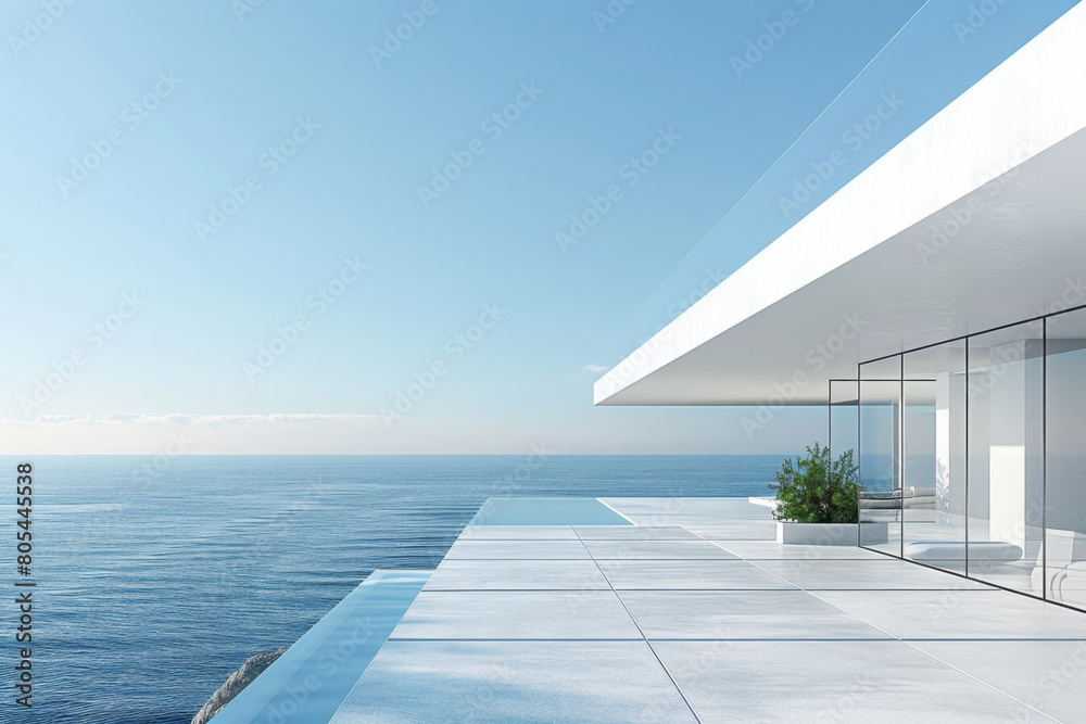Fototapeta premium Modern buildings by the lake.Empty architectural background.