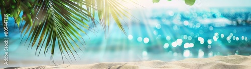 Summer banner background with elements of golden sands, sea and summer sun.