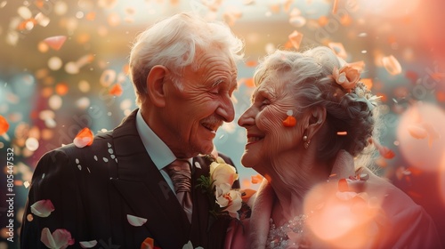 Senior couple renewing their vows at their wedding photo