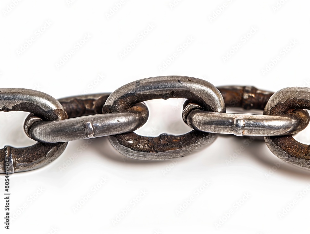 Obraz premium A chain with two metal links on a white background.