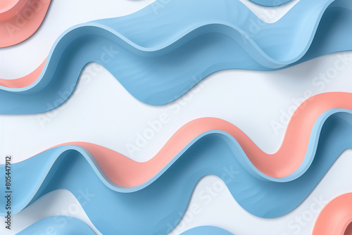 Bright matte blue and muted coral tiddle waves on a solid white background, evoking a playful seaside theme.