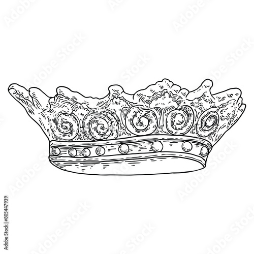 Crown of Twelve Stars drawing. Found on Saint Mary sculptures, is a symbol of spiritual mother and queen. Crown in religious art and sculpture in the Christian tradition. Vector.