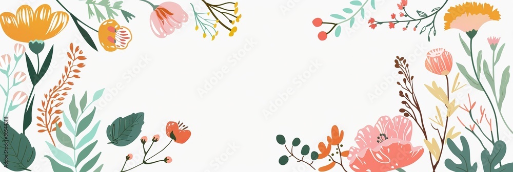 Obraz premium cute flower blossom springtime refreshing cartoonish minimal banner print design, with blank empty space for mock up message background